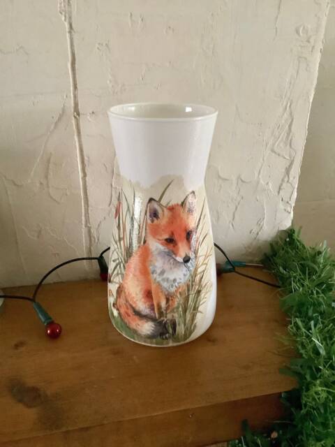 Fox Glass Flower Vase, Wildlife Design, Animal Fox Lover Gift, Home Decor - image 1