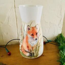 Fox Glass Flower Vase, Wildlife Design, Animal Fox Lover Gift, Home Decor - thumbnail 2