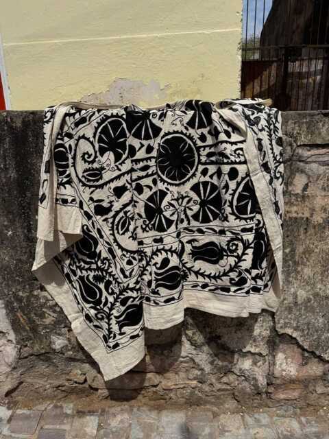 Artisan Suzani Cotton Textile - Hand Embroidered Boho Throw Blanket, Statement Piece - image 1