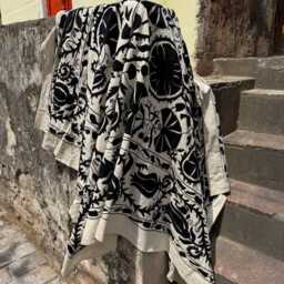 Artisan Suzani Cotton Textile - Hand Embroidered Boho Throw Blanket, Statement Piece - thumbnail 4