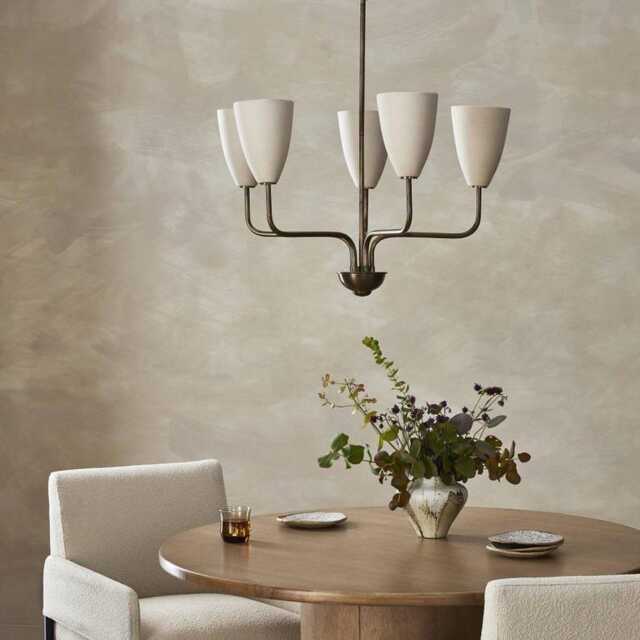 1950's Mid Century Modern Elikei Chandelier 5 Light Large Ceiling Fixture Lights Stilnovo Brass - image 1