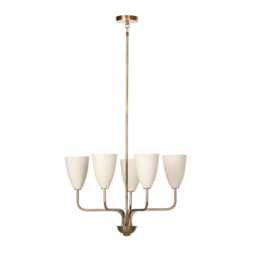 1950's Mid Century Modern Elikei Chandelier 5 Light Large Ceiling Fixture Lights Stilnovo Brass - thumbnail 3