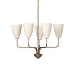 1950's Mid Century Modern Elikei Chandelier 5 Light Large Ceiling Fixture Lights Stilnovo Brass - thumbnail 2