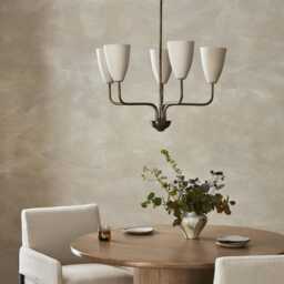1950's Mid Century Modern Elikei Chandelier 5 Light Large Ceiling Fixture Lights Stilnovo Brass - thumbnail 1
