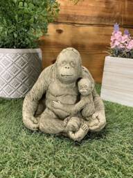 stone Garden Orangutan Monkey & Baby Cute Gift Ornament - thumbnail 1