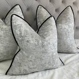 Venus Silver Cushion Cover Luxury Textured Pillow Sham Black Velvet Piping Designer Beaumont Textiles Fabric Handmade in UK - thumbnail 4