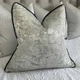 Venus Silver Cushion Cover Luxury Textured Pillow Sham Black Velvet Piping Designer Beaumont Textiles Fabric Handmade in UK - thumbnail 3
