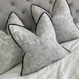 Venus Silver Cushion Cover Luxury Textured Pillow Sham Black Velvet Piping Designer Beaumont Textiles Fabric Handmade in UK