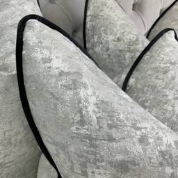 Venus Silver Cushion Cover Luxury Textured Pillow Sham Black Velvet Piping Designer Beaumont Textiles Fabric Handmade in UK - thumbnail 2