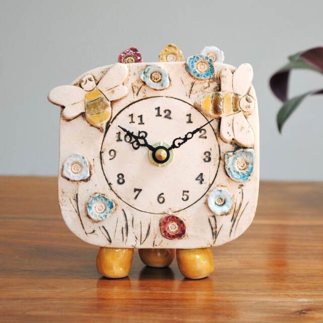 Handmade Ceramic Bee & Bumble Clock Quirky Mantel Clock For Kids - image 1