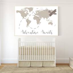 World Map Nursery Print Neutral Airplane Wall Art - thumbnail 2