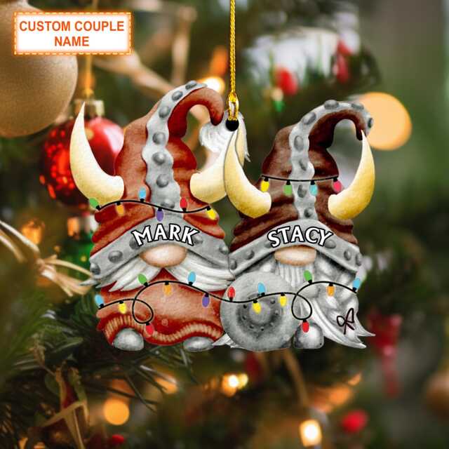 Custom Couple Name Viking Gnome Christmas Ornament, Tree Hanging Decor, Flat 2D Ornament Acrylic/ Wooden, Gift For - image 1