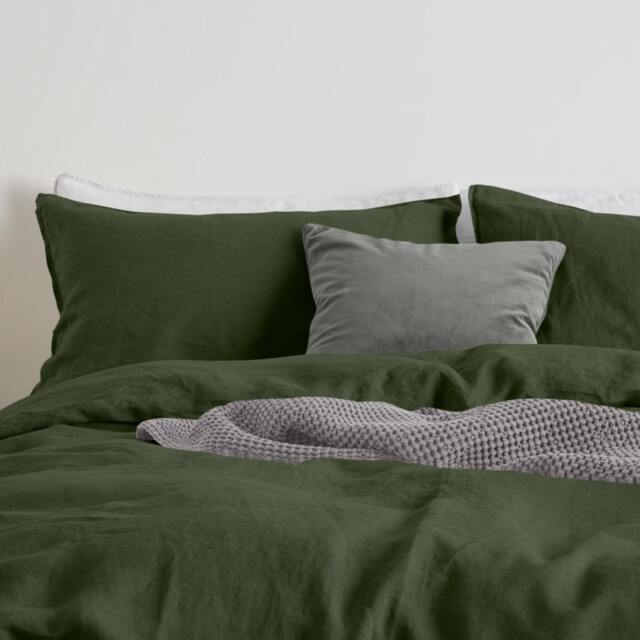 Military Green Pure Linen Flat Sheet, Moss Bedding Set, Forest Flax Bedsheet - image 1