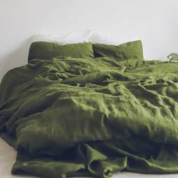 Military Green Pure Linen Flat Sheet, Moss Bedding Set, Forest Flax Bedsheet - thumbnail 2