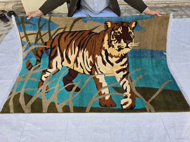 3'3??5 Pictorial Tiger Handwoven Turkmen Rug, Carpet For Bedroom, Kids - image 1