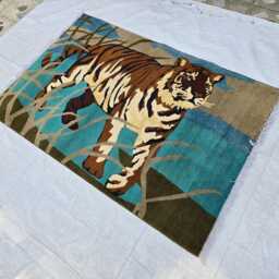 3'3??5 Pictorial Tiger Handwoven Turkmen Rug, Carpet For Bedroom, Kids - thumbnail 2