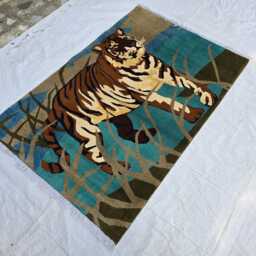 3'3??5 Pictorial Tiger Handwoven Turkmen Rug, Carpet For Bedroom, Kids - thumbnail 3