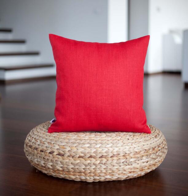 Red Linen Pillow Cover Solid Decorative Cushion Case - image 1