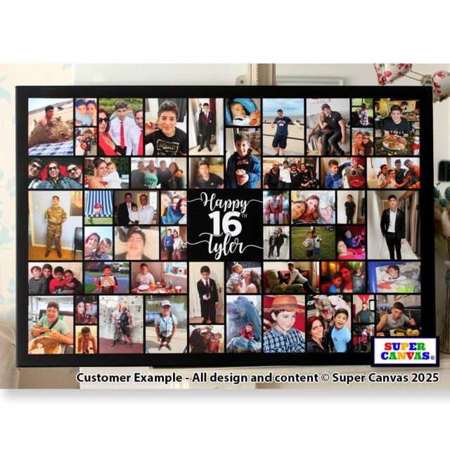 Happy 16Th Birthday Daughter Son Sister Brother Personalised 56 Photo Party Display Board Collage Framed Canvas Print Gift - image 1