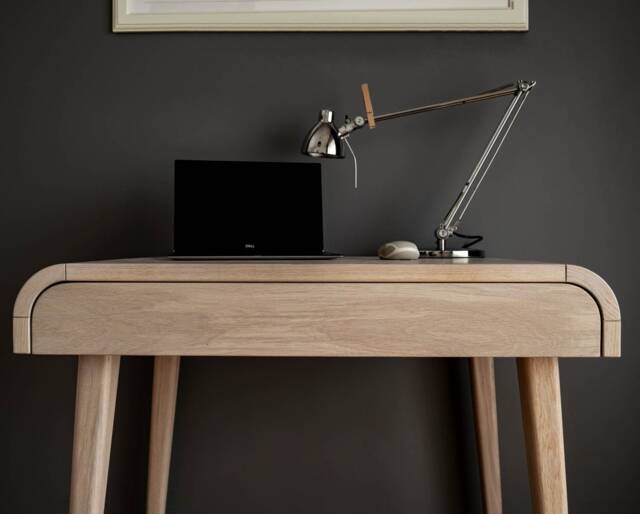 Whitened Oak Computer Desk, Mid-Century Modern Solid Writing Desk - image 1