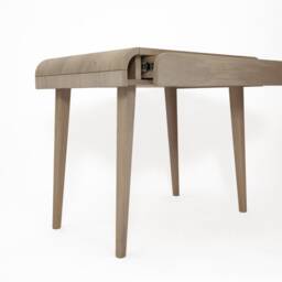 Whitened Oak Computer Desk, Mid-Century Modern Solid Writing Desk - thumbnail 4