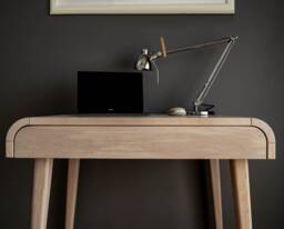 Whitened Oak Computer Desk, Mid-Century Modern Solid Writing Desk