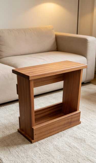 Solid Sapele Wood Slim Sofa Side Table - Narrow 20cm Deep Living Room Furniture UK - image 1