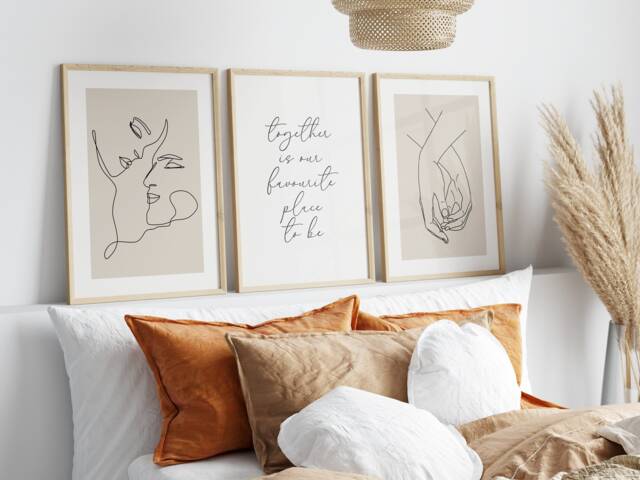 Bedroom Wall Art, Set Of 3 Prints. One Line Drawing Couple. Neutral Bedroom. Beige Home Decor. Couple Gifts. Minimalist Wall Art. Grey - image 1