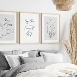 Bedroom Wall Art, Set Of 3 Prints. One Line Drawing Couple. Neutral Bedroom. Beige Home Decor. Couple Gifts. Minimalist Wall Art. Grey - thumbnail 3