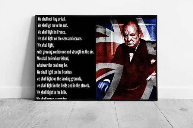 Winston Churchill We Shall Never Surrender Quote Ready To Hang Wall Art Print Framed Picture Print - image 1