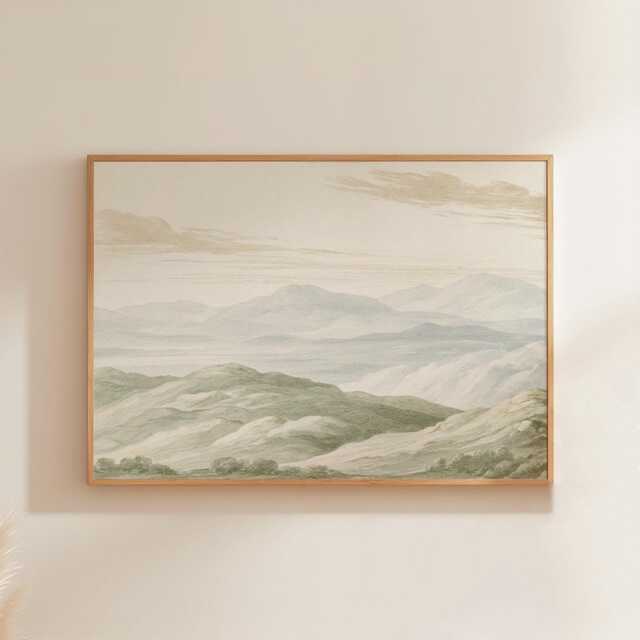 Mountain Landscape Poster, Sage Green Wall Art, Neutral Hills Print - image 1