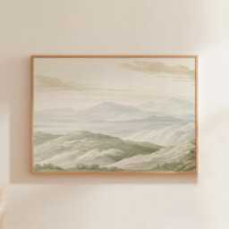 Mountain Landscape Poster, Sage Green Wall Art, Neutral Hills Print - thumbnail 1