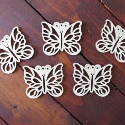 5 Wooden Butterfly Christmas Ornaments Lace Filigree, Rustic Woodland Decor - thumbnail 2