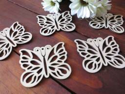 5 Wooden Butterfly Christmas Ornaments Lace Filigree, Rustic Woodland Decor - thumbnail 1