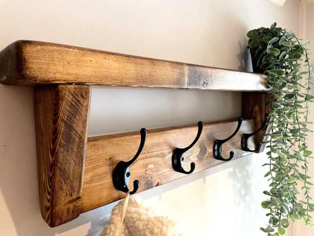 Rustic Wooden Coat Rack Shelf - 10 Hooks Perfect For Busy Family Homes - image 1