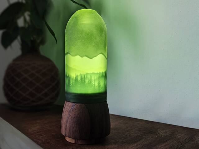 Upcycled Bottle Lamp Mandala Projection, Rainforest Green Led, Embedded Switch - image 1