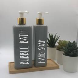 Personalised Grey Square Soap Dispenser Bottle With White/Gold Pump 250Ml & 500Ml - thumbnail 2