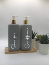 Personalised Grey Square Soap Dispenser Bottle With White/Gold Pump 250Ml & 500Ml