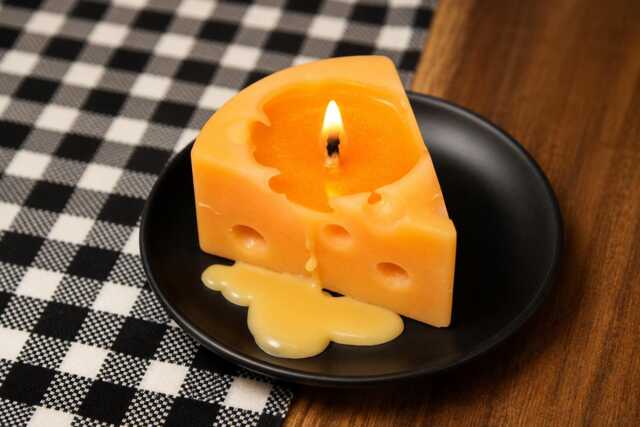 Cheese Candle Novelty Soy Wax Pillar Candle, Fun Home Decor - image 1