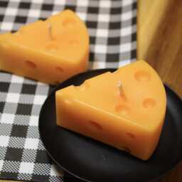 Cheese Candle Novelty Soy Wax Pillar Candle, Fun Home Decor - thumbnail 3
