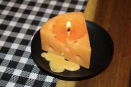 Cheese Candle Novelty Soy Wax Pillar Candle, Fun Home Decor - thumbnail 1