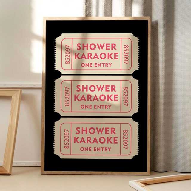 Shower Karaoke One Entry Black & Pink Ticket Art Poster, Trendy Wall Art, Apartment Aesthetic Decor, Retro Home Printed Gift - image 1