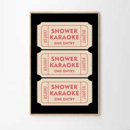 Shower Karaoke One Entry Black & Pink Ticket Art Poster, Trendy Wall Art, Apartment Aesthetic Decor, Retro Home Printed Gift - thumbnail 2