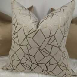 Sandstone Beige & Gold Velvet Geometric Cushion Cover Plush Cover - Only Cover - thumbnail 2