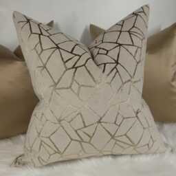 Sandstone Beige & Gold Velvet Geometric Cushion Cover Plush Cover - Only Cover