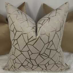Sandstone Beige & Gold Velvet Geometric Cushion Cover Plush Cover - Only Cover - thumbnail 3