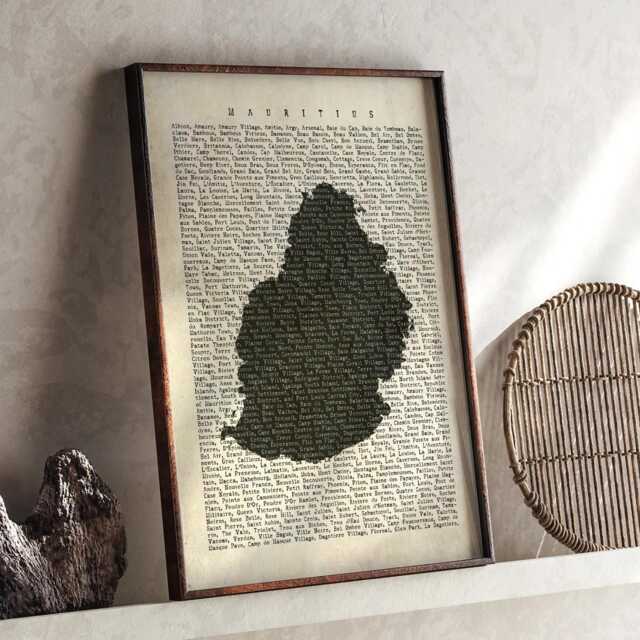 Mauritius Map - Vintage Beige Typography With City Names Travel Poster Wall Art Print - image 1