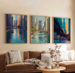 Set Of 3 Chicago Posters, Illinois Wall Art Prints, Travel Poster Set, City Skyline Urban Architecture Posters - thumbnail 1