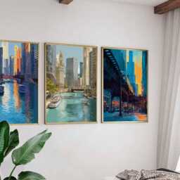 Set Of 3 Chicago Posters, Illinois Wall Art Prints, Travel Poster Set, City Skyline Urban Architecture Posters - thumbnail 3