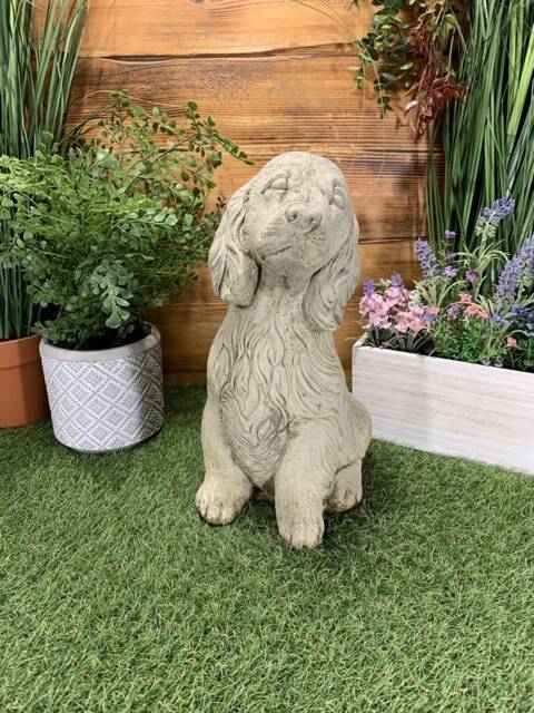 Stone Garden Large Sitting Spaniel Dog Puppy Hound Ornament Memorial Statue - image 1